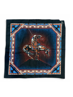 Vintage 80s Springs Bucking Horse Rodeo Bandana Black Western USA RN16463